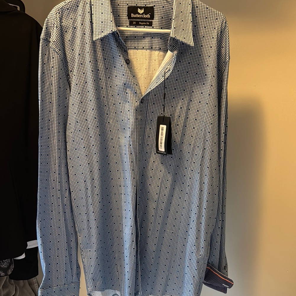 Buttercloth Men's Blue Patterned Dress Shirt